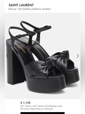 Saint Laurent Bianca 125 Black Knot-Front Leather Platform Sandals Sz 35